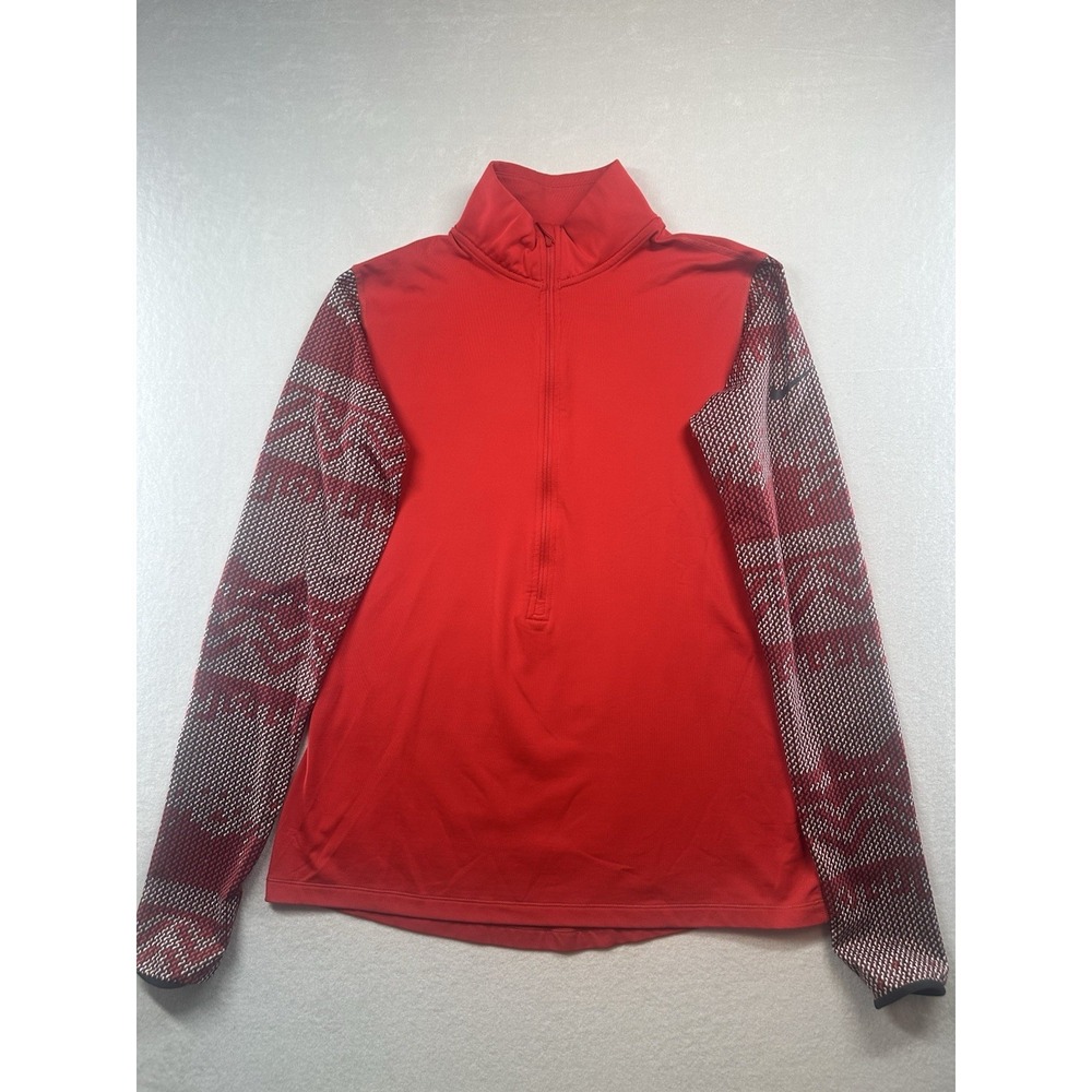 Nike Pro Dri-FIT 1/4 Zip Pullover Women's Large Red Long Sleeve Running Shirt